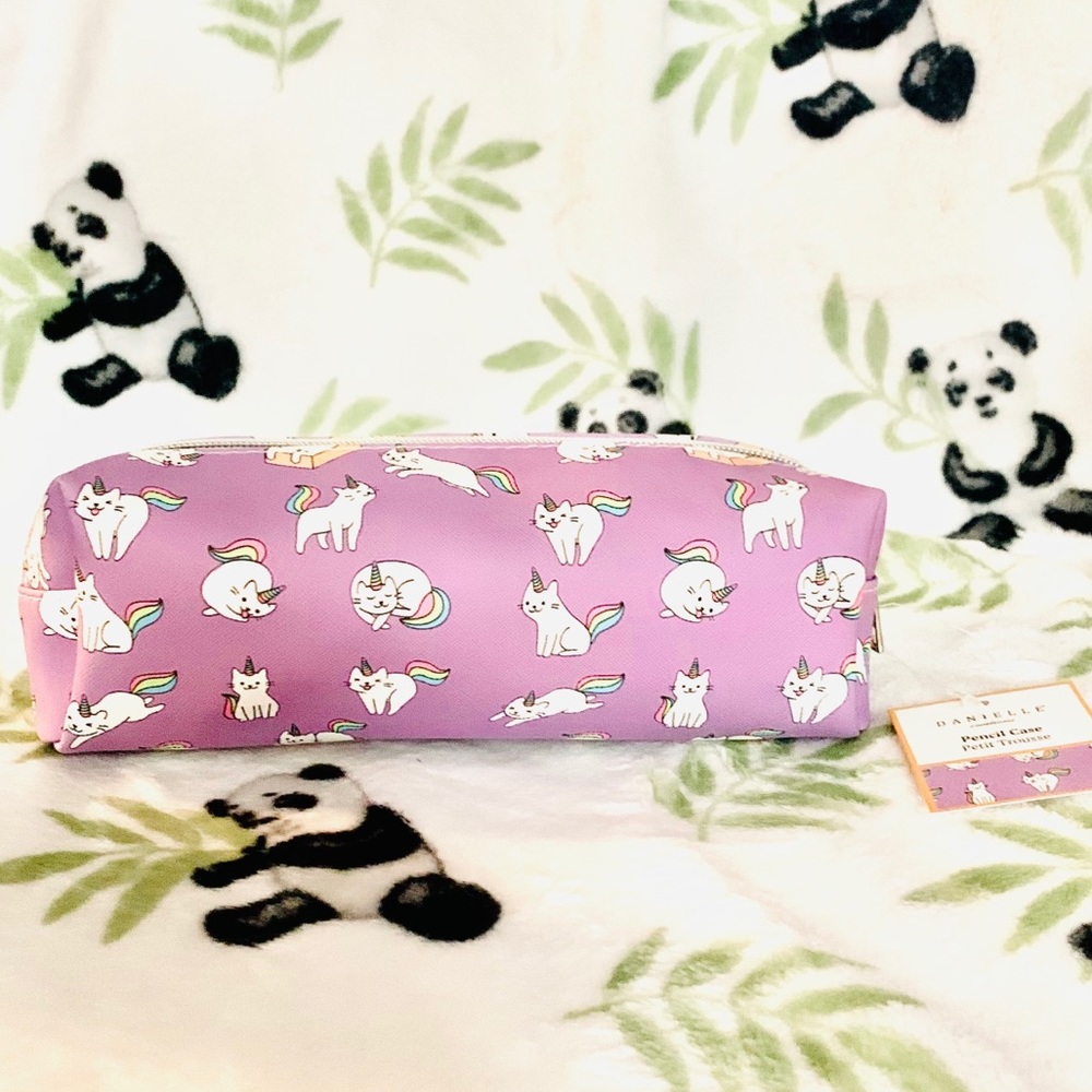 Cute Purple & Rainbow Unicorn Kitty Pencil Bag